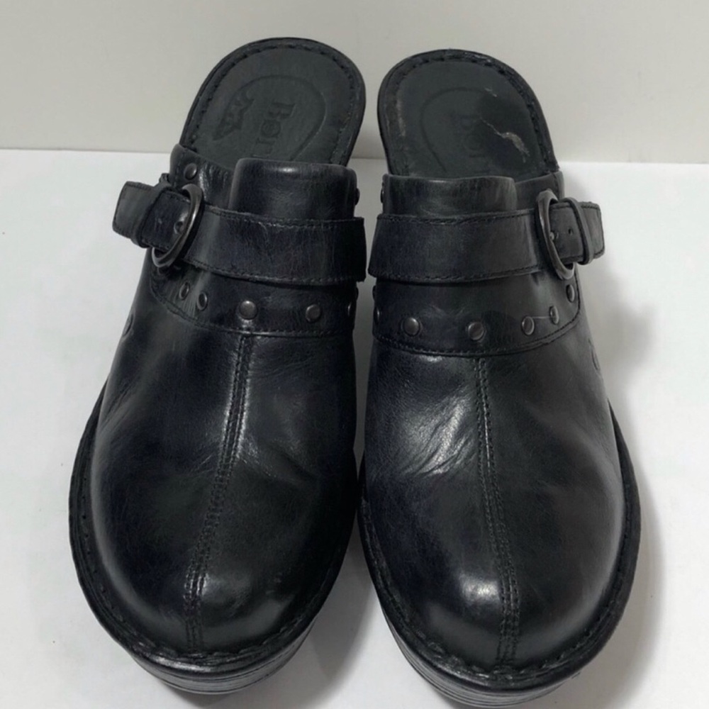 Born Leather Black Clogs with Silver Buckle and Studs. Size 9. - Picture 3 of 7
